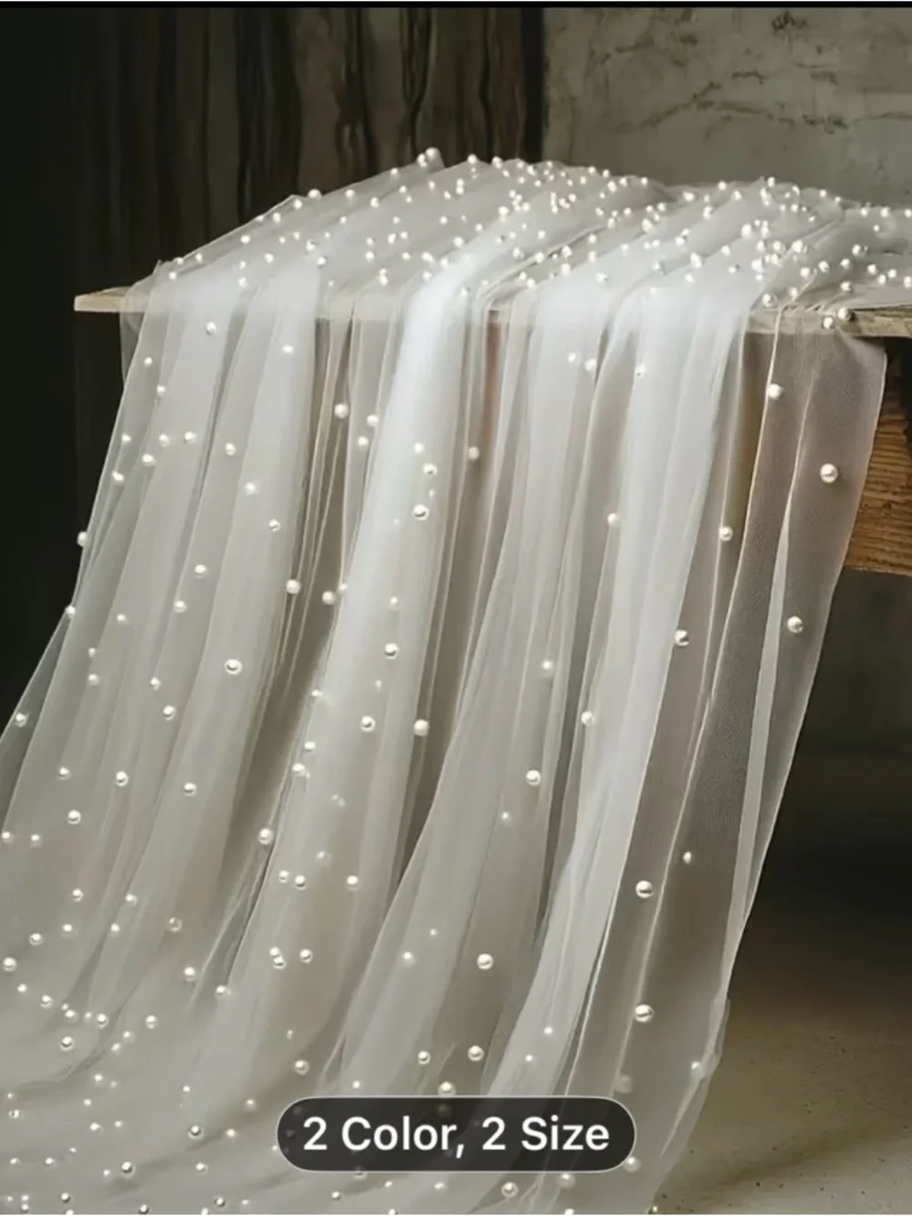 Pearl-Embellished Sheer Tulle Table Runner